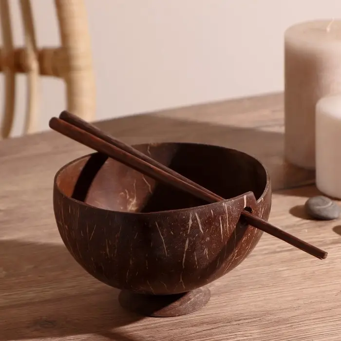 Тарелка с палочками из кокоса "Трапеза" 15х15х10 см