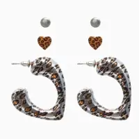 Серьги QF &laquo;Леопард&raquo;, набор 3 пары, цветной в серебре