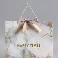 Пакет подарочный "Мрамор" , белый , с бантиком, 35 х 30 х 10 см