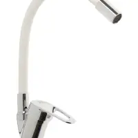 Смеситель для кухни ZEIN Z2110, однорычажный, гибкий излив, картридж 40 мм, белый/хром