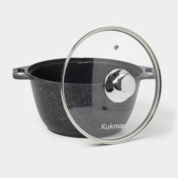 Кастрюля KUKMARA &laquo;Мраморная&raquo;, 3 л, d=24 см, h=17 см, стеклянная крышка, антипригарное покрытие, литой алюминий, серый
