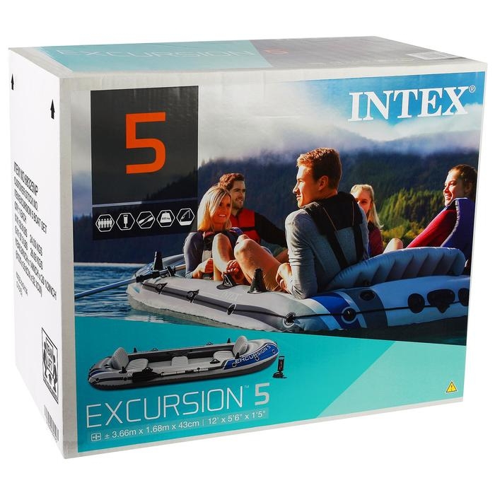 Лодка надувная Excursion 5, 5-местная, 366 х 168 х 43 см, вёсла алюминиевые, насос, до 600 кг, 68325NP INTEX Лодка надувная Excursion 5, 5-местная, 366 х 168 х 43 см, вёсла алюминиевые, насос, до 600 кг, 68325NP INTEX