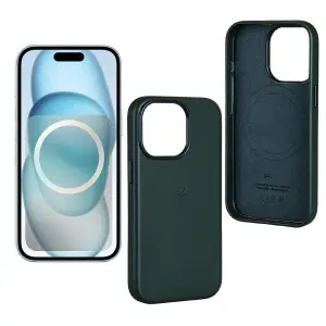 Чехол для iPhone 15 Pro Max Leather Case 100% ORG (MagSafe) c LOGO Green