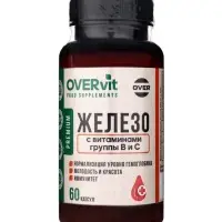 Железо с витаминами В3, В6, В9, В12, С OVERvit, 60 капсул