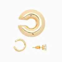 Серьга и кафф QF &laquo;Бублик&raquo;, набор 3 шт. стразы, цвет золото