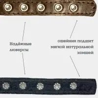 Ошейник, 35&times;1.5 см, с подкладом и светоотражающей лентой, кожа, коричневый