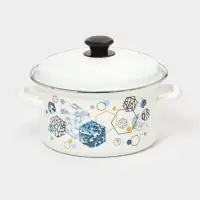 Кастрюля эмалированная, 3 л, d=20 см, с крышкой, с декором, белая