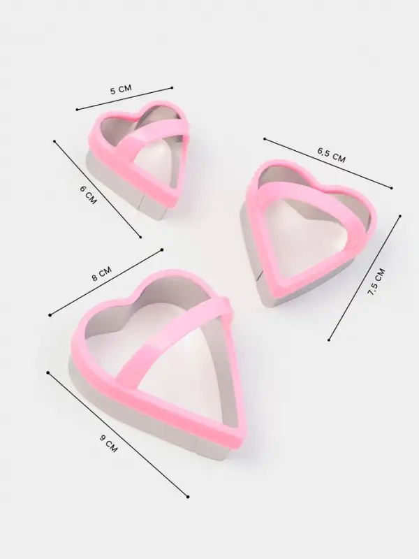 Формы для печенья KONFINETTA &laquo;Сердце&raquo;, набор 3 шт., металл, розовые