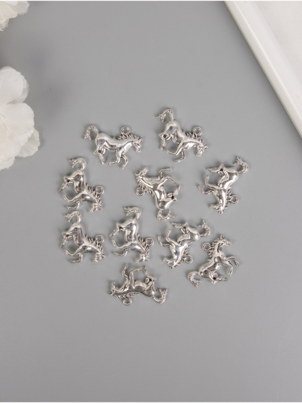 Декор для творчества металл Декор для творчества металл "Скачущий конь" серебро набор 10 шт 2,2х2,9х0,4 см