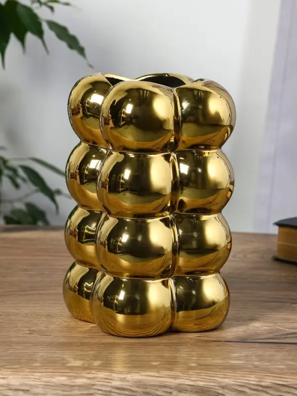 Ваза керамика настольная "Дайзи" шарики, h=20х11, d=7 см, золото