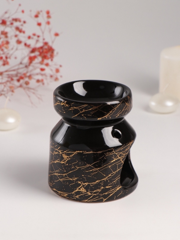 Аромалампа керамика Аромалампа керамика "Чёрный мрамор с золотыми трещинками" 9,8х9,8х11 см