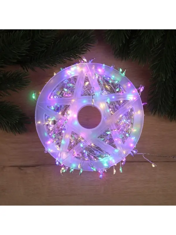 Гирлянда &laquo;Мишура&raquo; 20 м, роса, IP44, серебристая нить, 600 LED, 8 режимов, свечение мульти, 18 В