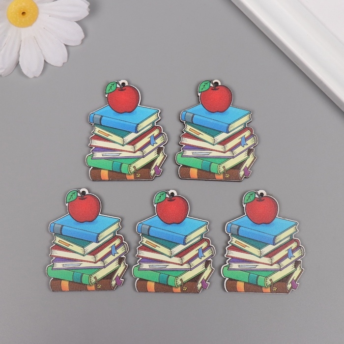 Декор для творчества дерево Декор для творчества дерево "Стопка книг с яблоком" набор 5 шт 4,5х4х0,3 см