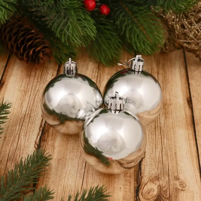 Ёлочные игрушки &laquo;Глянец&raquo;, шары новогодние, d=6 см, набор 6 шт., серебро