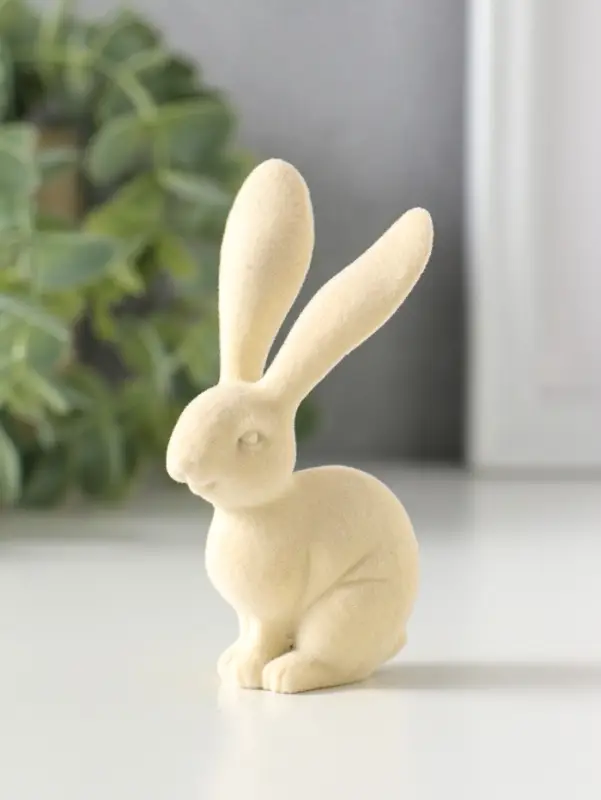 Сувенир полистоун, флок "Белый заяц" 3х4,5х8,5 см