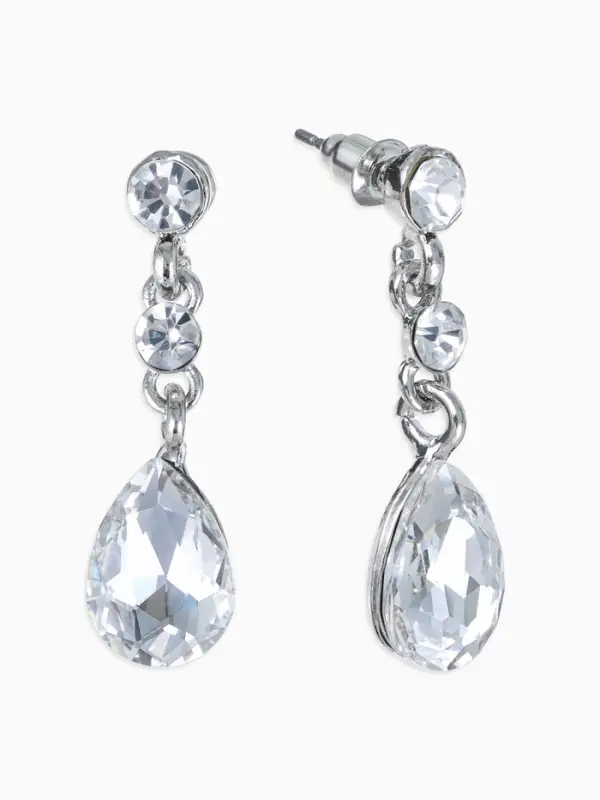 Набор 2 предмета: серьги, колье, цветок, белый в серебре, 45 см