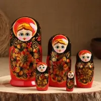 Матрёшка дерево &laquo;Рябинка&raquo;, чёрный платок, 5 кукольная, 18 см