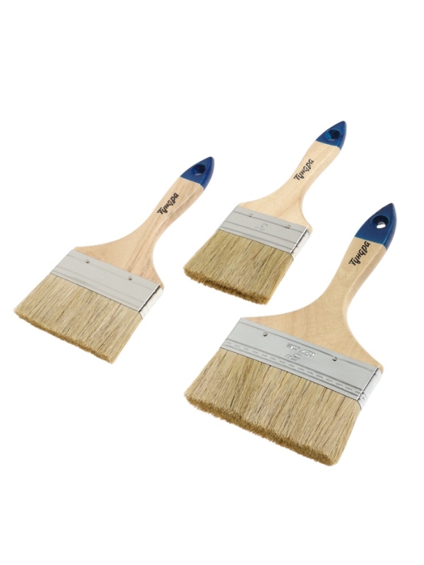 Набор кистей ТУНДРА, натуральная щетина, деревянная рукоятка, 3-4-5 Набор кистей ТУНДРА, натуральная щетина, деревянная рукоятка, 3-4-5" (75, 100, 125 мм),3 шт.