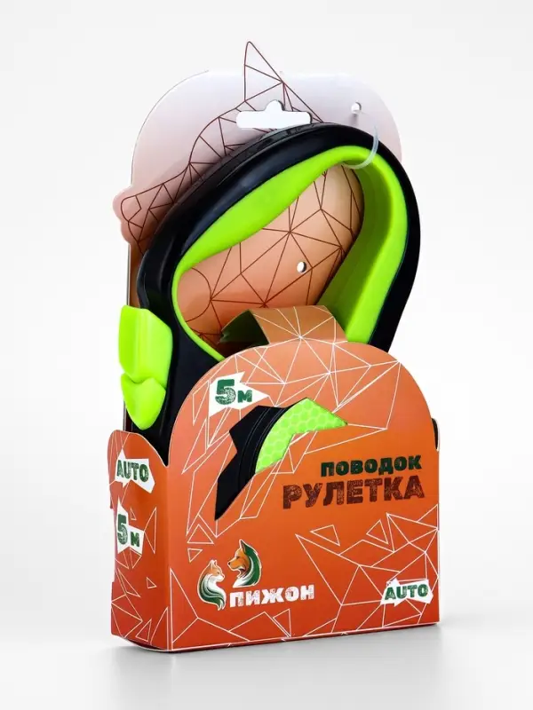 Рулетка &laquo;Пижон&raquo;, 5 м, до 25 кг, светоотражающая, трос, прорезиненная ручка, зелёная