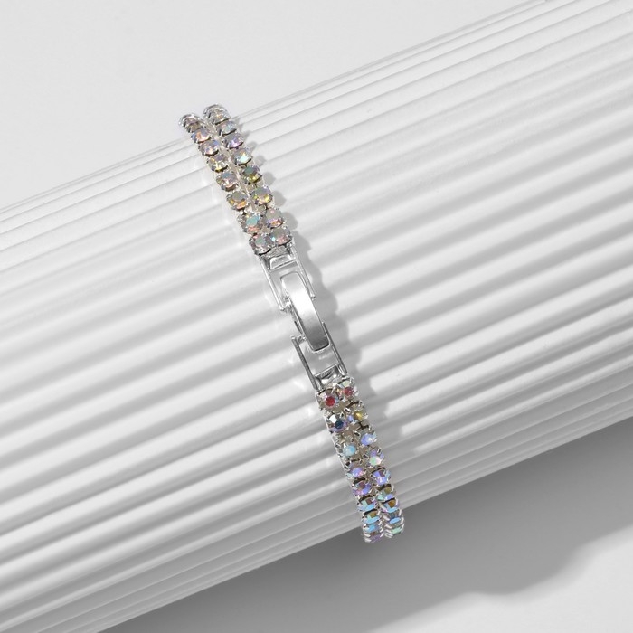 Браслет со стразами «Лёд» элегантность, 2 ряда, цвет радужный в серебре, 18 см Браслет со стразами «Лёд» элегантность, 2 ряда, цвет радужный в серебре, 18 см
