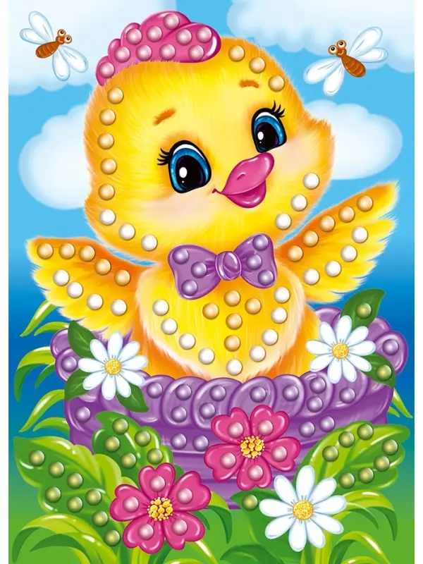 Набор для творчества. Аппликация бусинами "Цыплёнок" (180х250 мм, европодвес)