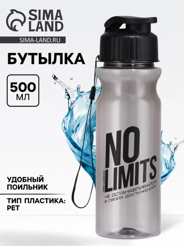 Бутылка для воды пластиковая No limits, 500 мл, чёрная