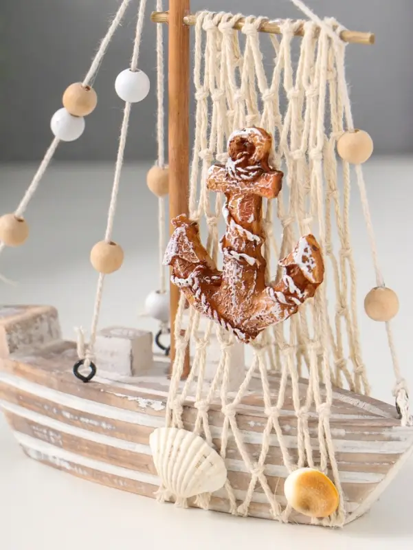 Сувенир дерево "Рыбацкая лодка с якорем на парусе" беж 16х4х17,5 см