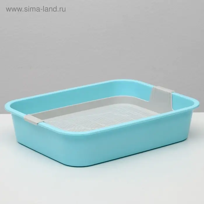 Туалет для кошек &laquo;Мур-мяу&raquo;, 33&times;25&times;7 с. с сеткой, пластик, голубой