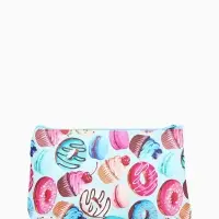 Косметичка - пенал на молнии, плоская, маленькая, с ярким принтом, голубая
