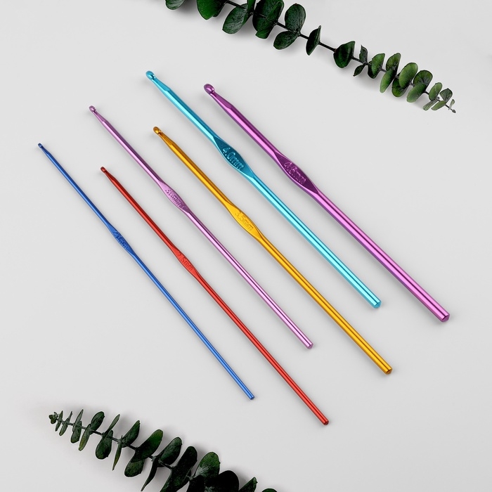 Набор крючков для вязания, d = 2-4,5 мм, 14,5 см, 6 шт, цвет разноцветный Набор крючков для вязания, d = 2-4,5 мм, 14,5 см, 6 шт, цвет разноцветный