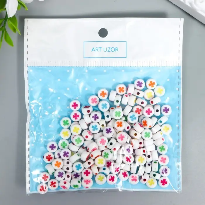 Бусины для творчества пластик  Бусины для творчества пластик "Яркий клевер на белом" набор 20 гр 0,7х0,7 см