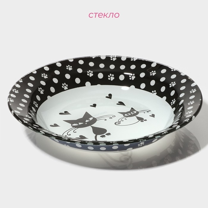 Тарелка глубокая стеклянная Доляна «Котики», 450 мл, d=18,8 см Тарелка глубокая стеклянная Доляна «Котики», 450 мл, d=18,8 см
