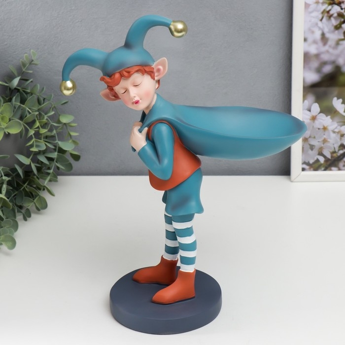 Сувенир полистоун подставка  Сувенир полистоун подставка "Малыш-скоморох с мешком" оранжево-голубой 33х12,5х25,5 см