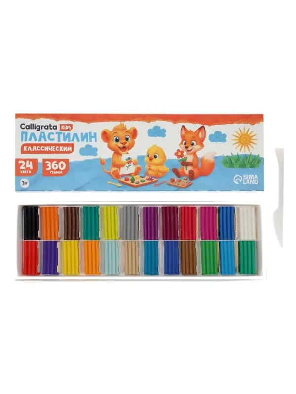 Пластилин Calligrata kids, 24 цвета, 360 г