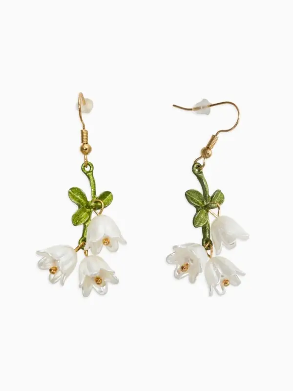Серьги "Цветы Ландыша", цвет бело-зелёный в золоте