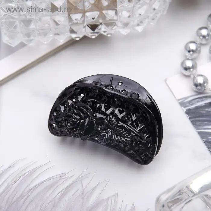 Крабик для волос «Кружевной кантик», роза, 4 см, чёрный Крабик для волос «Кружевной кантик», роза, 4 см, чёрный