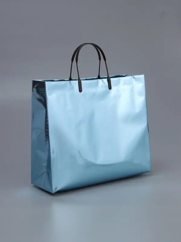 Пакет подарочный ПВХ, голография, голубой, пластикова ручка, 32&times;28&times;11 см