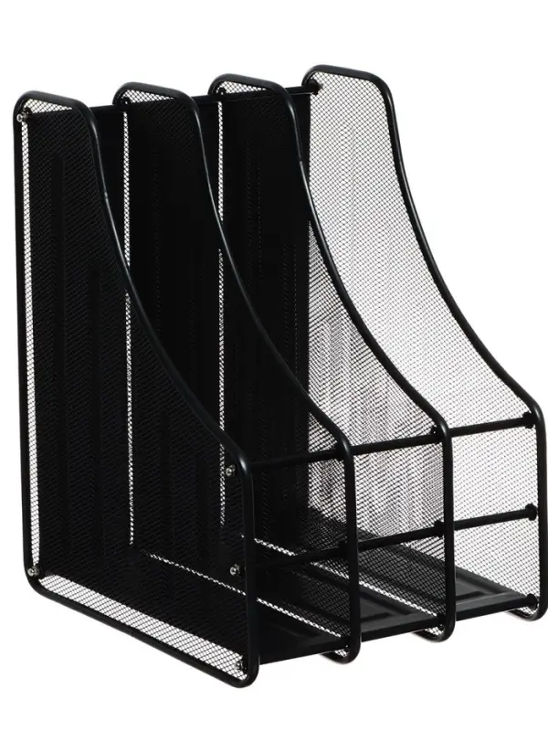 Лоток для бумаг А4, вертикальный, металлическая сетка, 3 отделения, чёрный