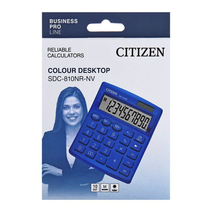 Калькулятор настольный Citizen  Калькулятор настольный Citizen "SDC-810NR", 10-ти разрядный 102 х 124 х 25, двойное питание, синий