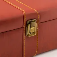 Шкатулка дерево, кожзам под 2 бутылки "Гладкая кожа" коричневая 4 предмета 34,5х20х12 см