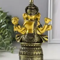 Сувенир полистоун "Ганеша на пуфе" золотая бронза 6х11,3х16,5 см
