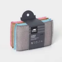 Набор губок скраберов с пластиковой нитью Raccoon, 4 шт, 13,5×8×1,4 см, цвет МИКС