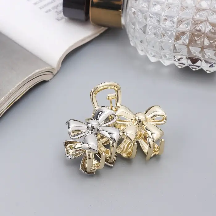 Крабик для волос &laquo;Хизер&raquo;, бантики, 4.5 см, золотистый-серебристый