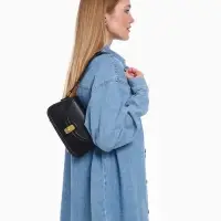 Сумка женская мессенджер TEXTURA на клапане, 23&times;6&times;13 см, чёрная