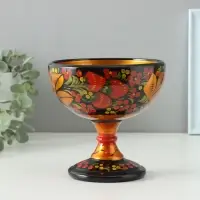 Конфетница на ножке, 14&times;14 см, дерево, хохлома