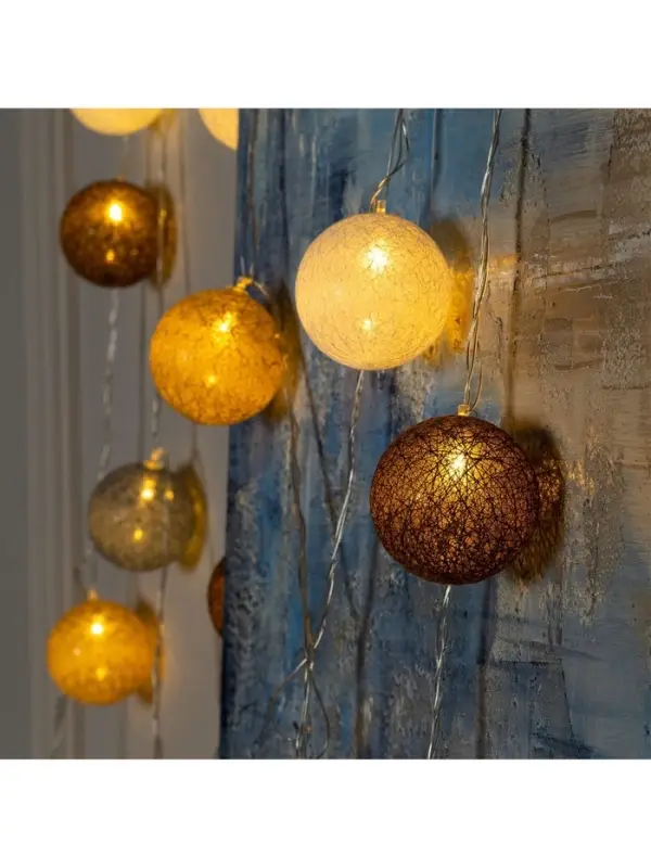 Гирлянда &laquo;Нить&raquo; 5 м с насадками &laquo;Клубки кремовые&raquo;, IP20, прозрачная нить, 20 LED, свечение тёплое белое, 220 В