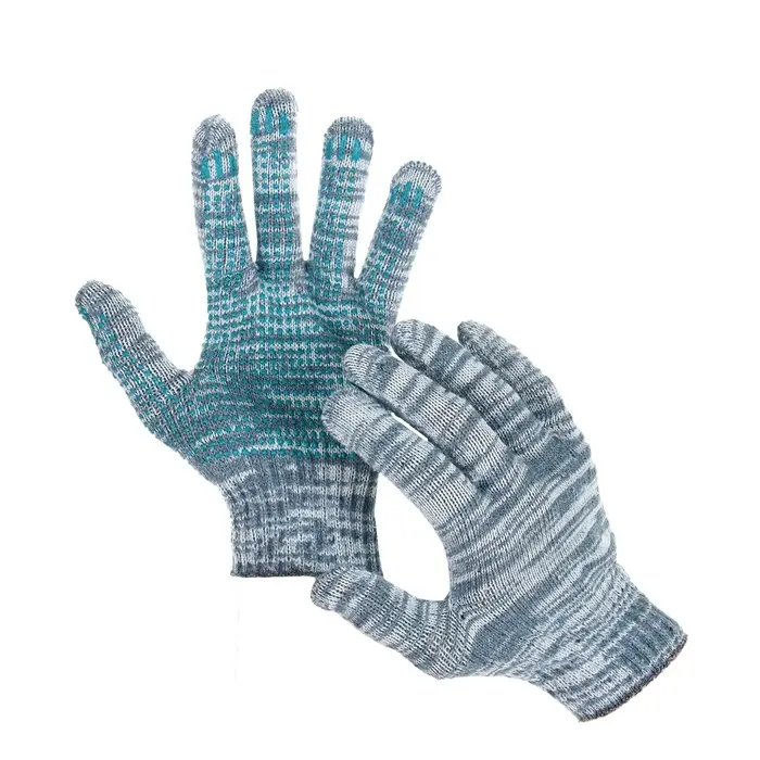 Перчатки рабочие, хб, вязка 10 класс, 4 нити, размер 9, с ПВХ точками, серые, Greengo Перчатки рабочие, хб, вязка 10 класс, 4 нити, размер 9, с ПВХ точками, серые, Greengo