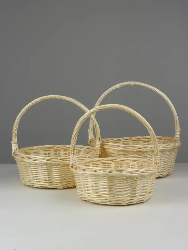 Набор корзин (ива), D43 H15 HH40 b35, D37 H14 HH35 b30, D30 H11 HH30 b24, 3 шт., выбеленный