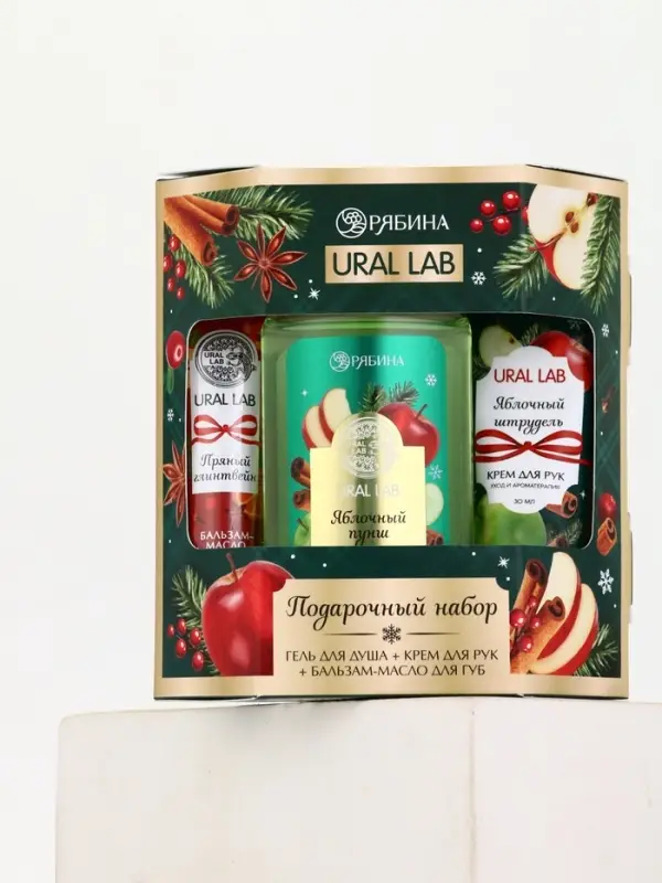 URAL LAB Арома Саунд Набор гель для душа, крем для рук и бальзам для губ, яблоко URAL LAB Арома Саунд Набор гель для душа, крем для рук и бальзам для губ, яблоко