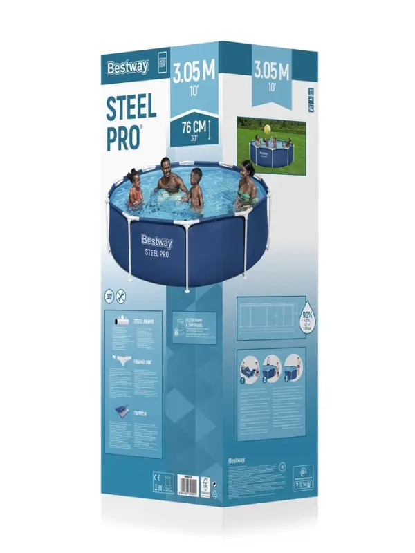 Бассейн каркасный Steel Pro, 305&times;76 см, фильтр-насос, круглый. 56679 Bestway